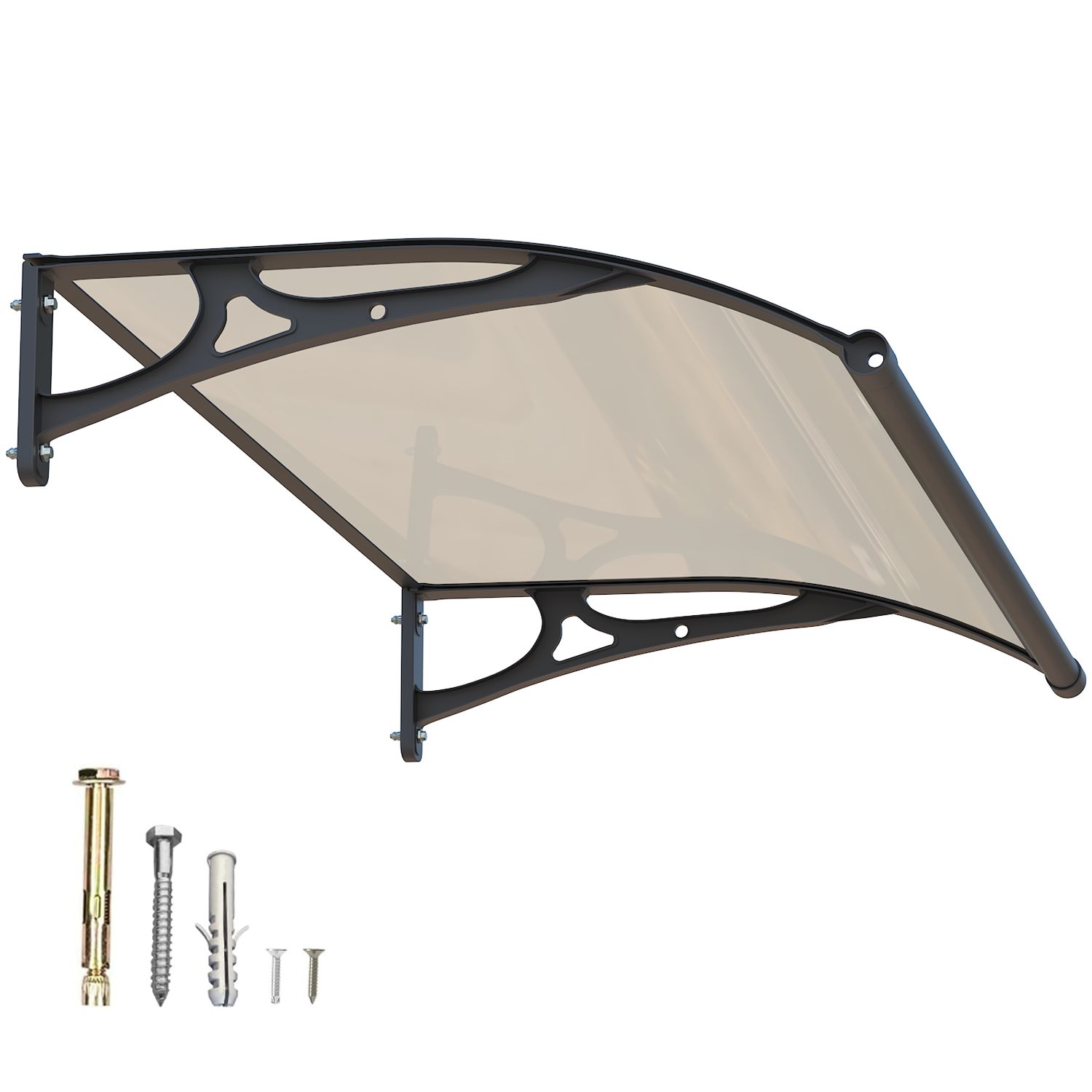 Dawninghome Aluminum Alloy Awning Solid Polycarbonate Sheet with Large Drainage Sink Canopy for Window Door Outdoor Snow Cover Overhang Awnings MS06