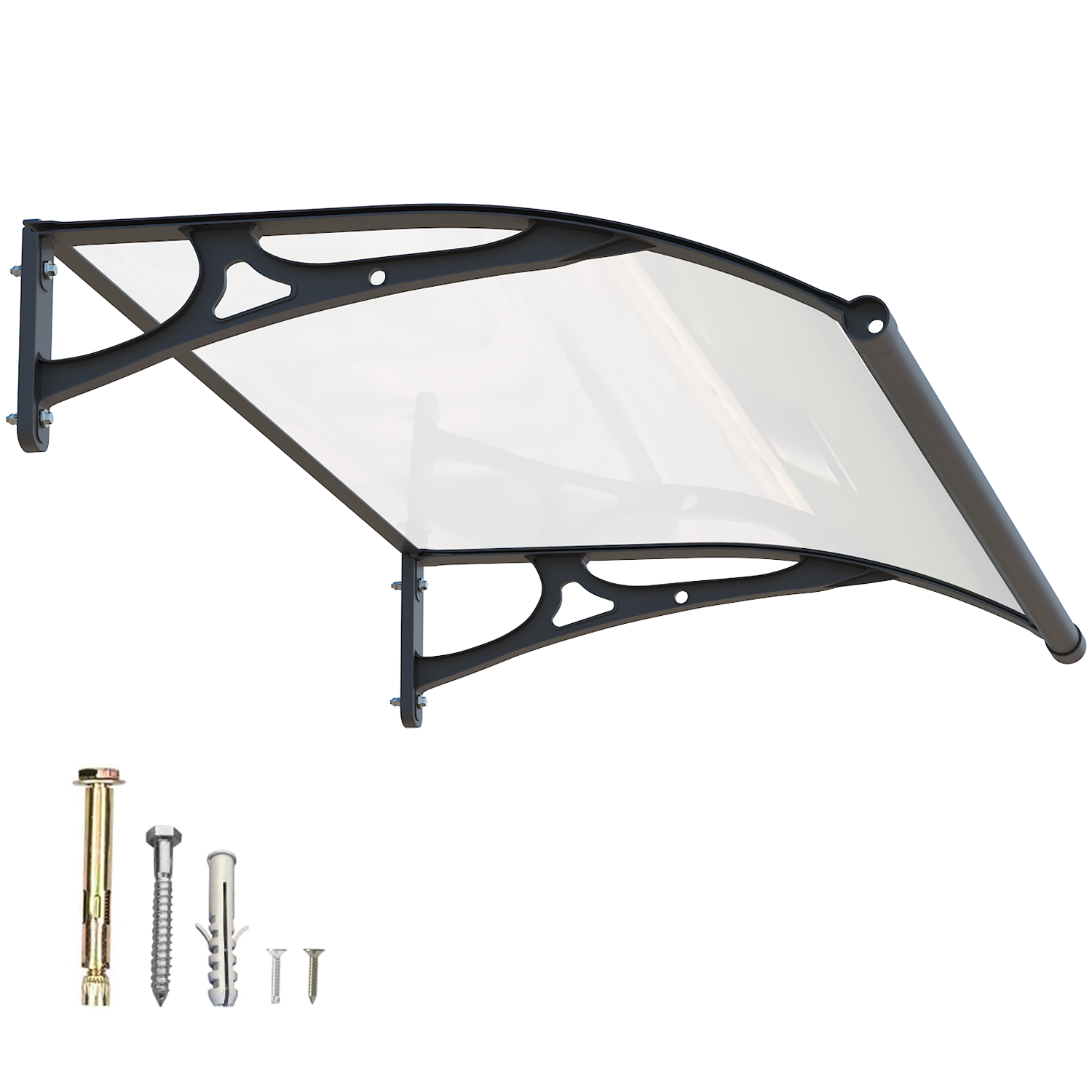 Dawninghome Aluminum Alloy Awning Solid Polycarbonate Sheet with Large Drainage Sink Canopy for Window Door Outdoor Snow Cover Overhang Awnings MS06