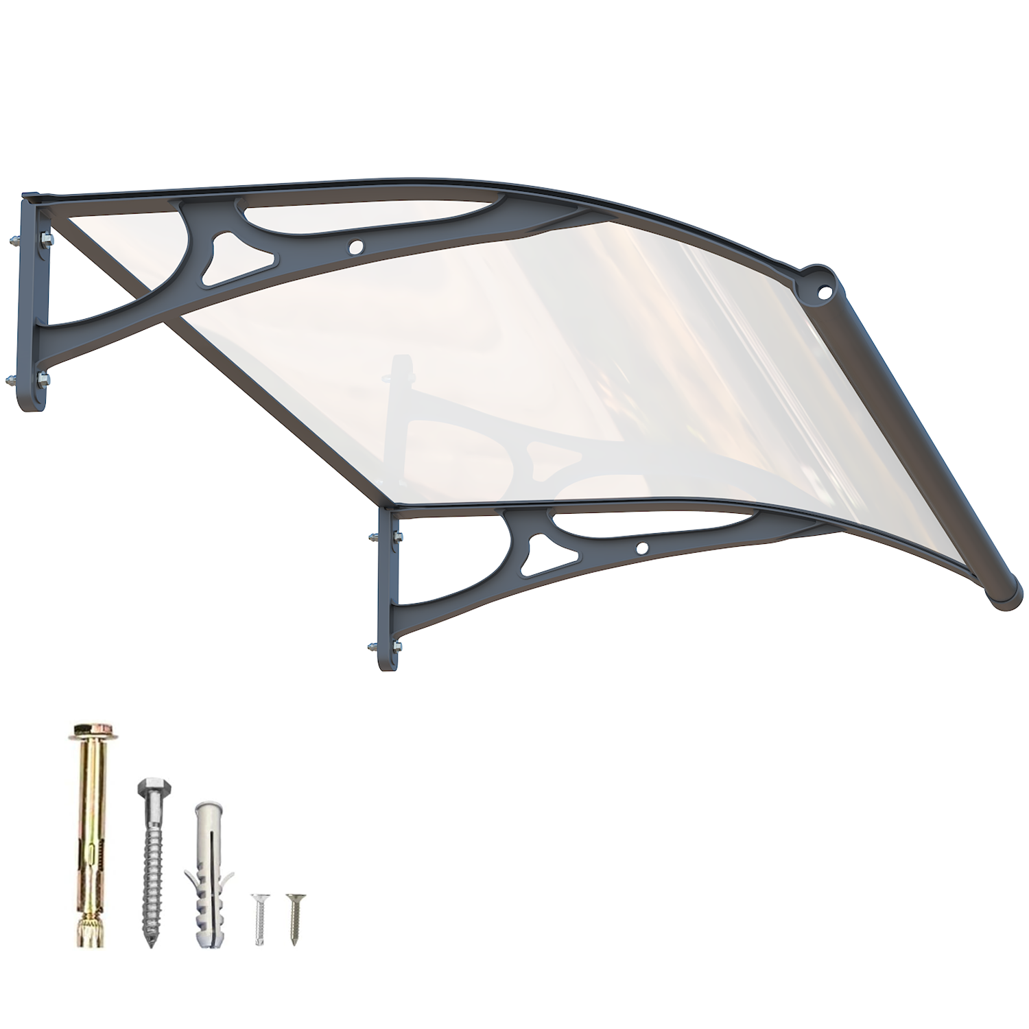 Dawninghome Aluminum Alloy Awning Solid Polycarbonate Sheet with Large Drainage Sink Canopy for Window Door Outdoor Snow Cover Overhang Awnings MS06