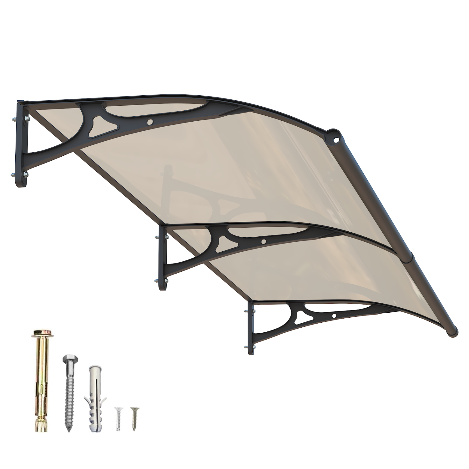 Dawninghome Aluminum Alloy Awning Solid Polycarbonate Sheet with Large Drainage Sink Canopy for Window Door Outdoor Snow Cover Overhang Awnings MS06