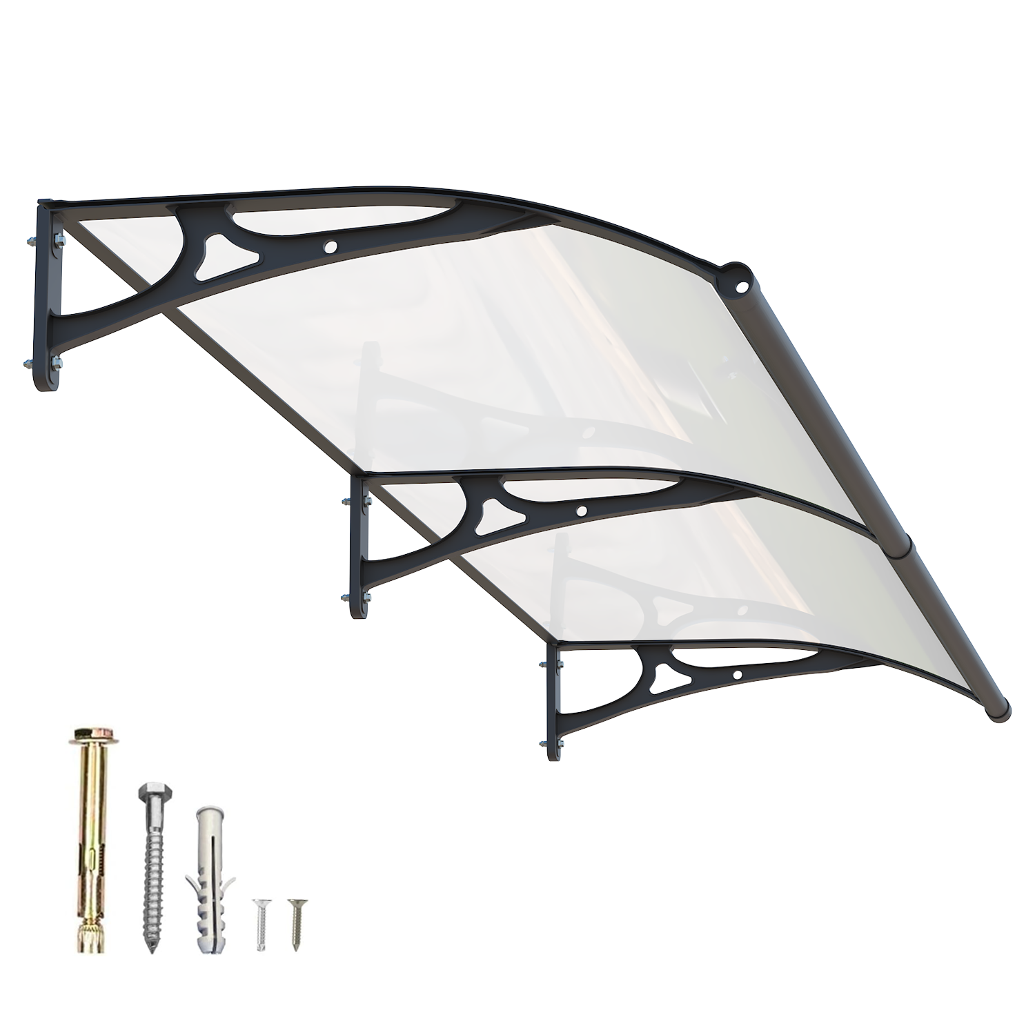 Dawninghome Aluminum Alloy Awning Solid Polycarbonate Sheet with Large Drainage Sink Canopy for Window Door Outdoor Snow Cover Overhang Awnings MS06