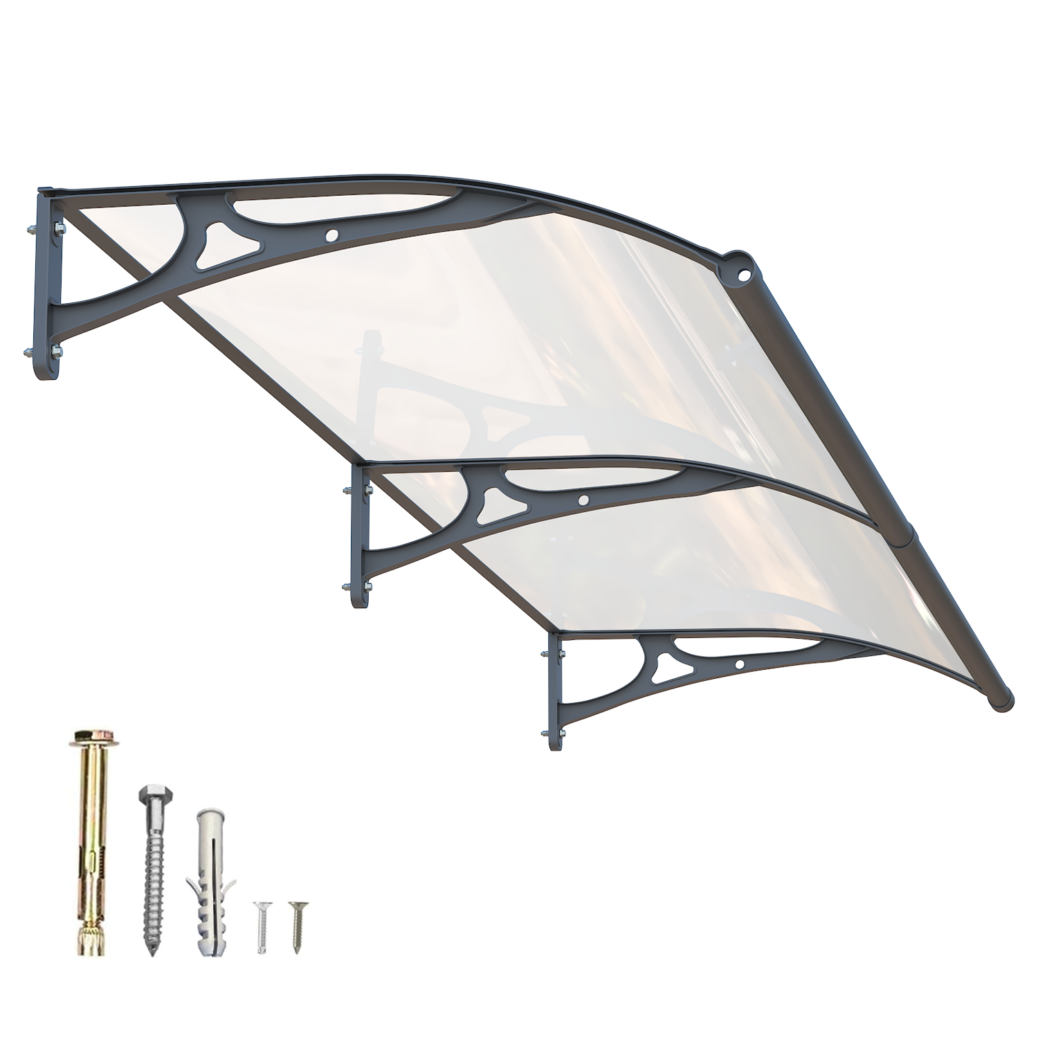 Dawninghome Aluminum Alloy Awning Solid Polycarbonate Sheet with Large Drainage Sink Canopy for Window Door Outdoor Snow Cover Overhang Awnings MS06