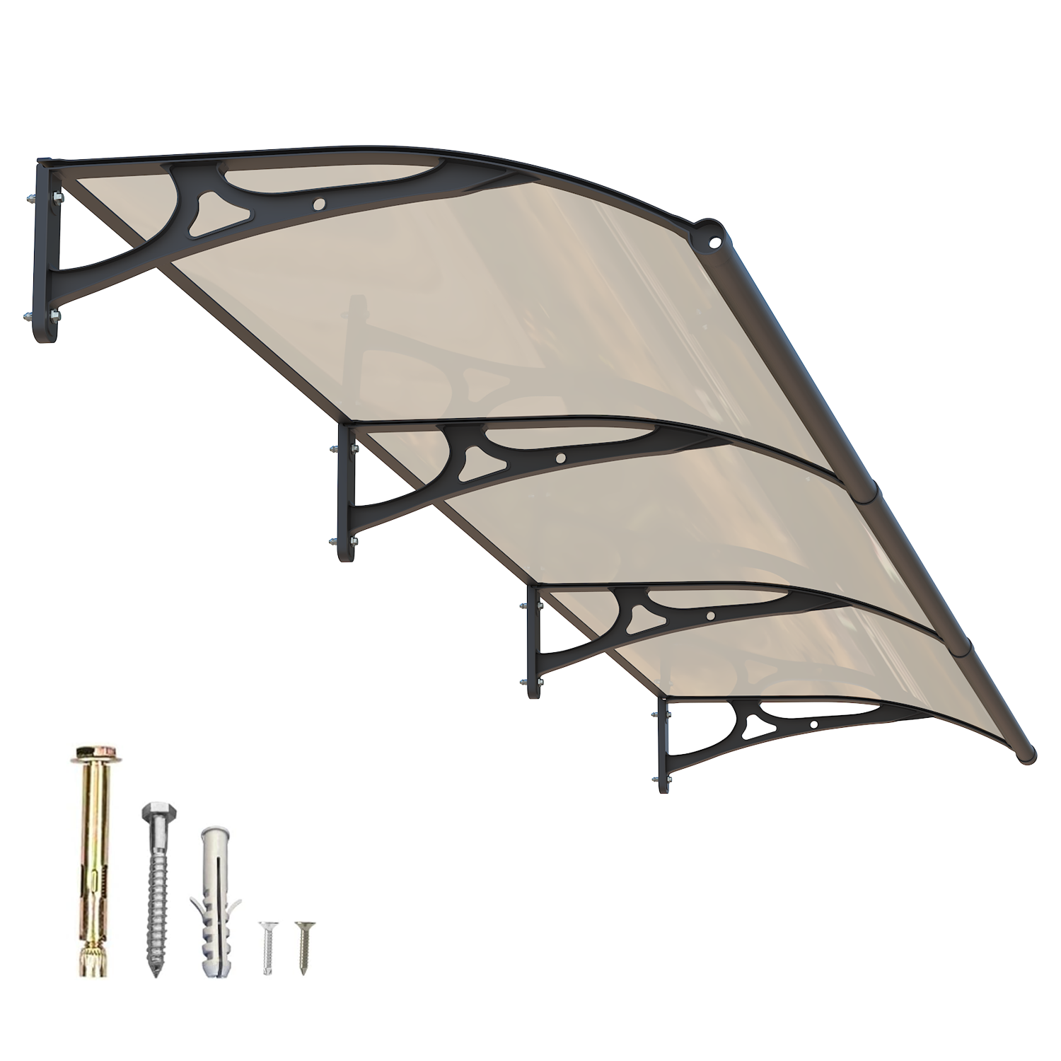 Dawninghome Aluminum Alloy Awning Solid Polycarbonate Sheet with Large Drainage Sink Canopy for Window Door Outdoor Snow Cover Overhang Awnings MS06