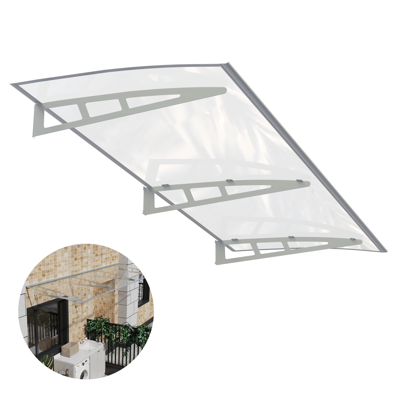 Toldos de metal GUANSU-CN Toldos de policarbonato de cristal de qualidade premium para portas/janelas Canopy Suportes prateados