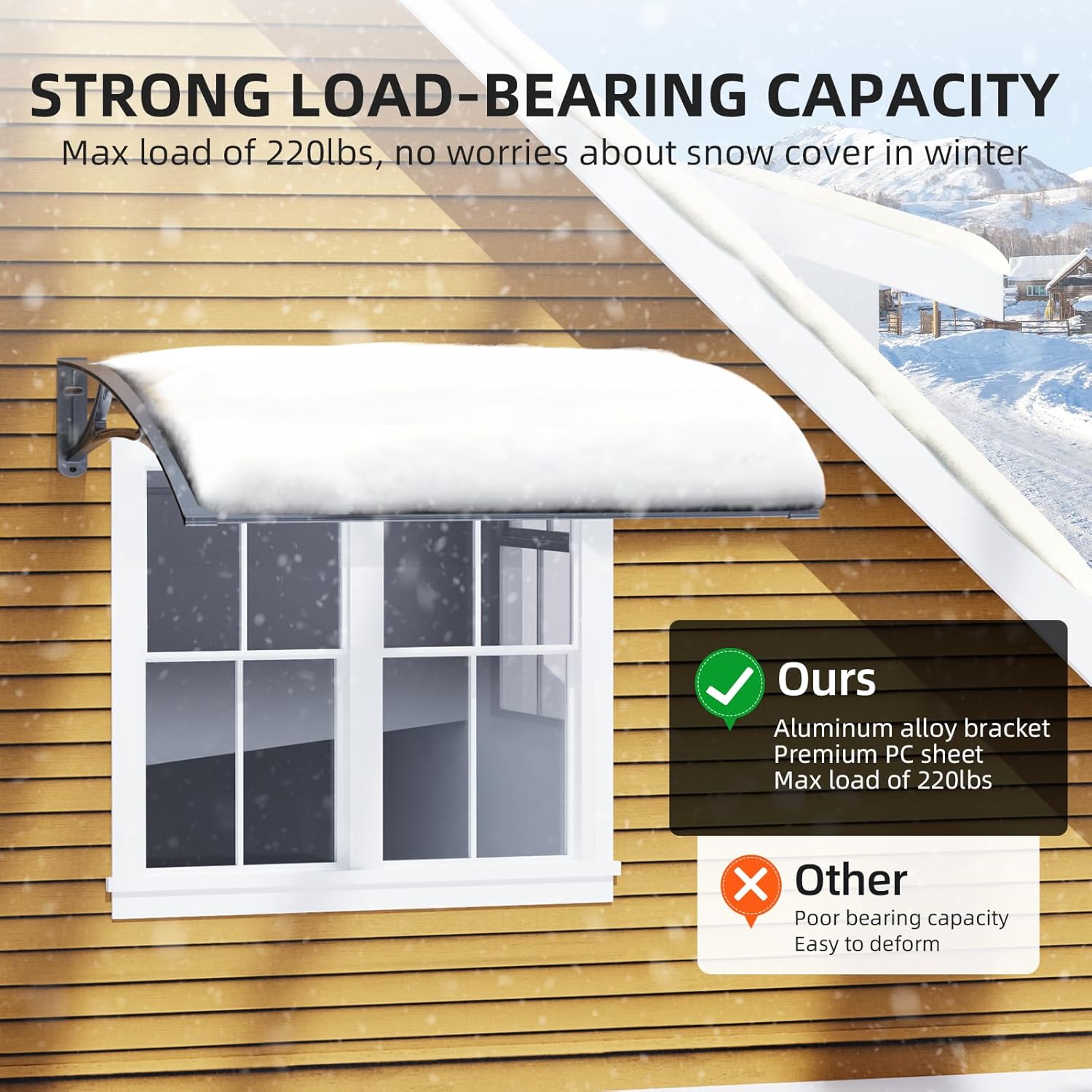 Dawning Home Aluminum Alloy Window Awning Door Canopy Polycarbonate Solid Sheet Patio Cover,UPF 50+ Snow, UV, Rain, Sun Shutter MS04