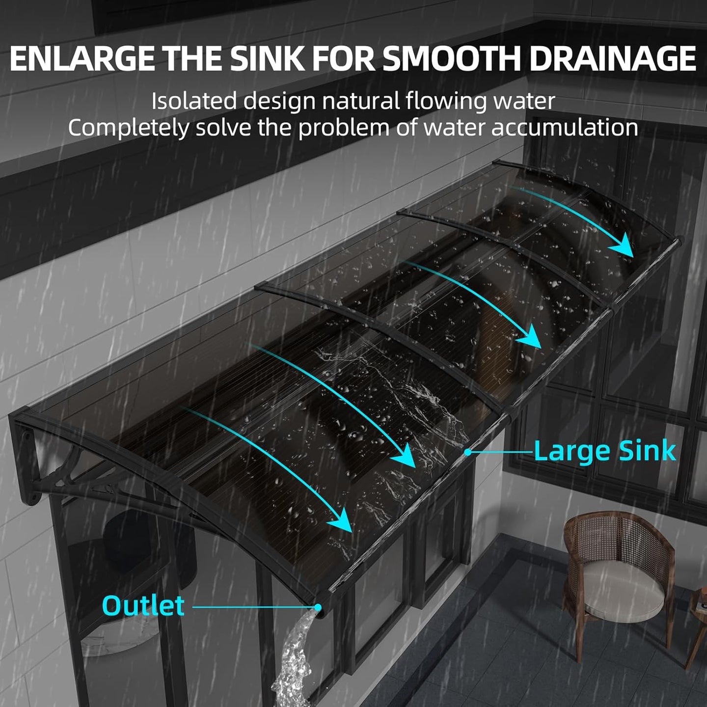 GUANSU-CN Grote afvoergootsteen Raamluifel Deurluifel Polycarbonaat paneel Buitenraamluifel Buiten, Voordeur Overhang Luifel