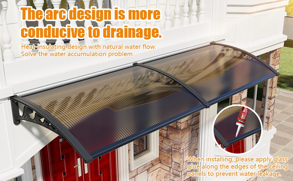 Window Awning Outdoor Door Canopy ABS Bracket Brown Polycarbonate Panel 48*60 IN