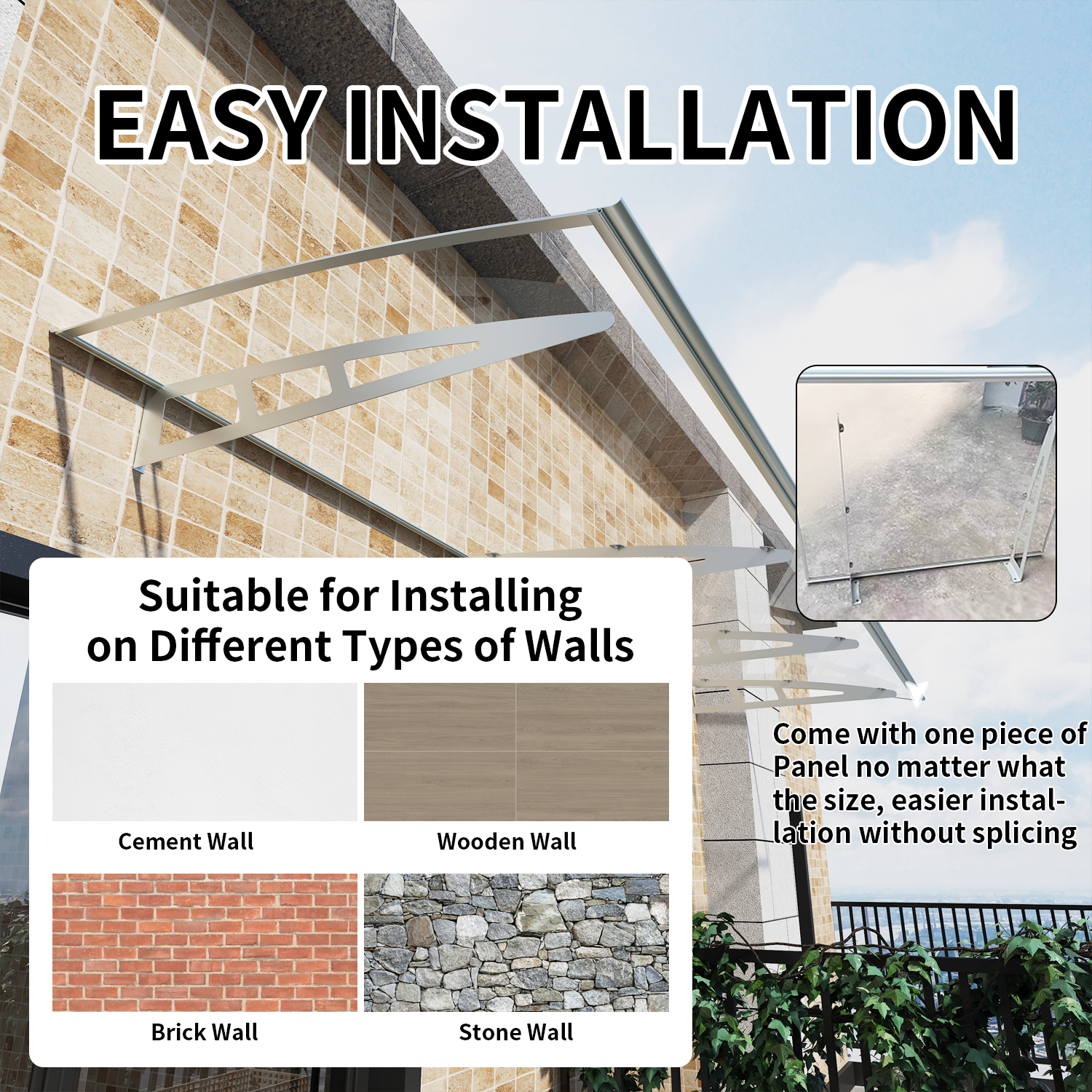 Toldos de metal GUANSU-CN Toldos de policarbonato de cristal de qualidade premium para portas/janelas Canopy Suportes prateados