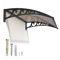 Window Awning Outdoor Door Canopy ABS Bracket Brown Polycarbonate Panel 48*60 IN