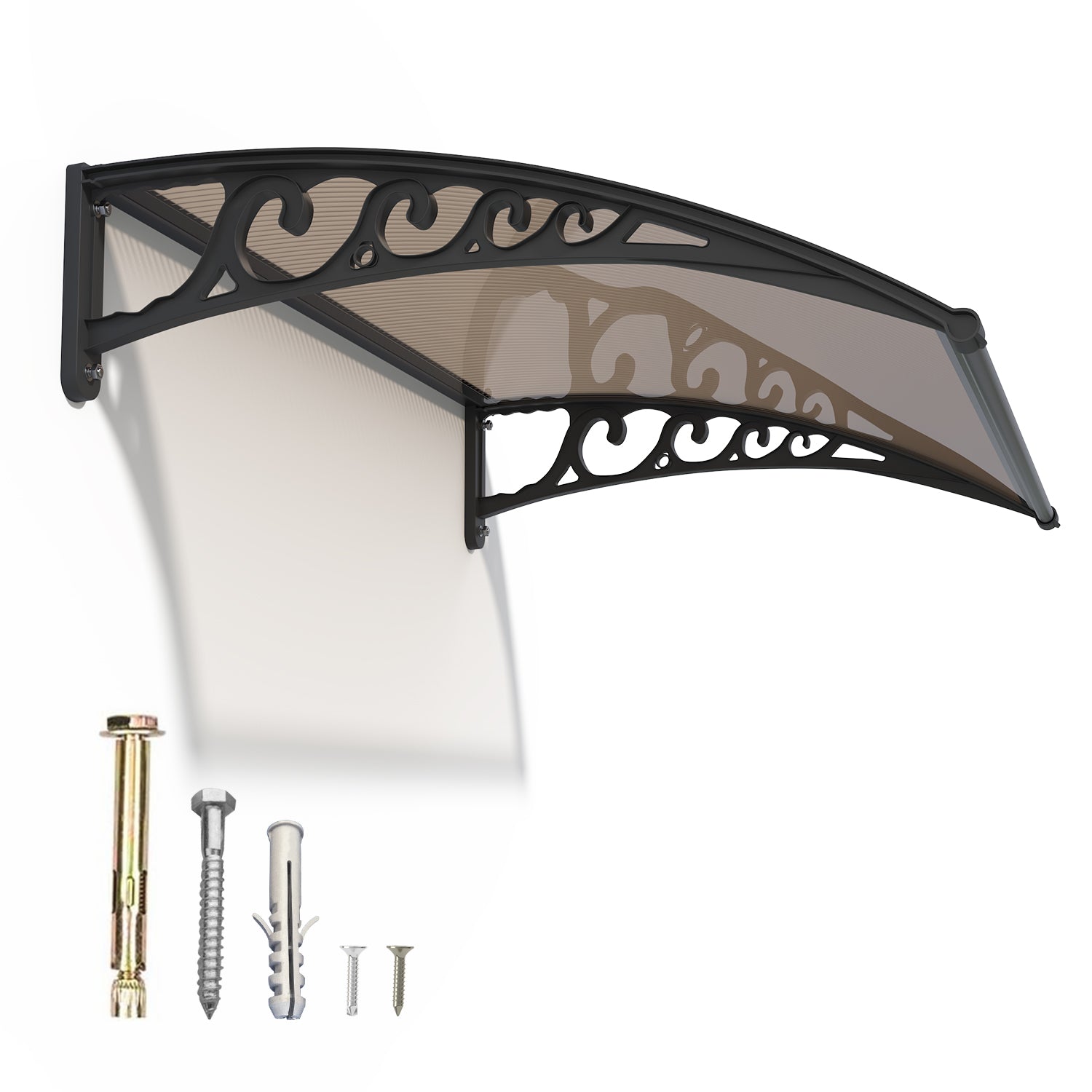 Window Awning Outdoor Door Canopy ABS Bracket Brown Polycarbonate Panel 48*60 IN