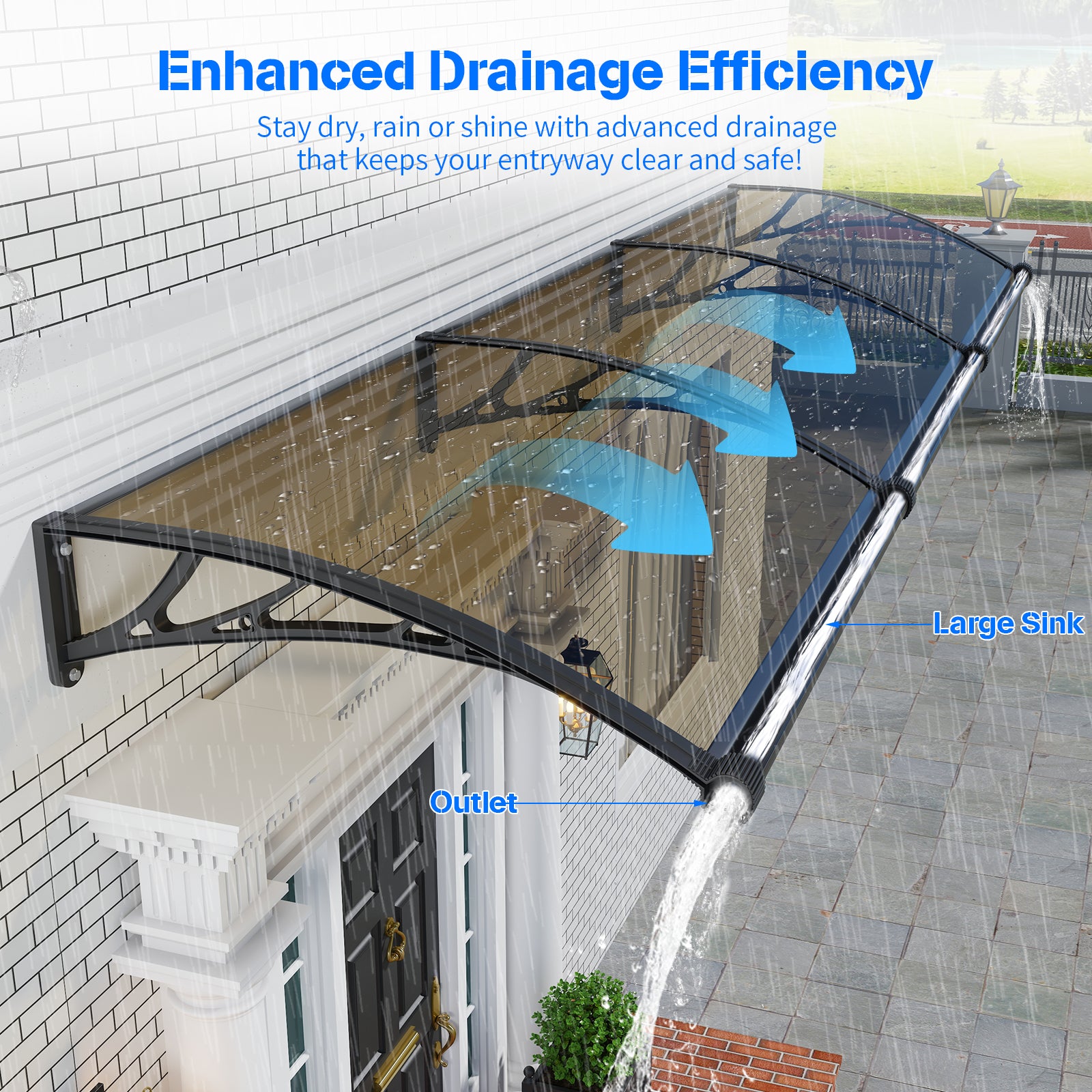 Dawning Home Large Sink Window Awning Door Canopy Polycarbonate Solid Panel with Plastic Bracket Patio Rain Snow Sun Shelter Cover MS05