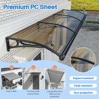 Dawning Home 40x60in Window Awning – UV Protected Polycarbonate Waterproof Door Canopy with Aluminum Gutter