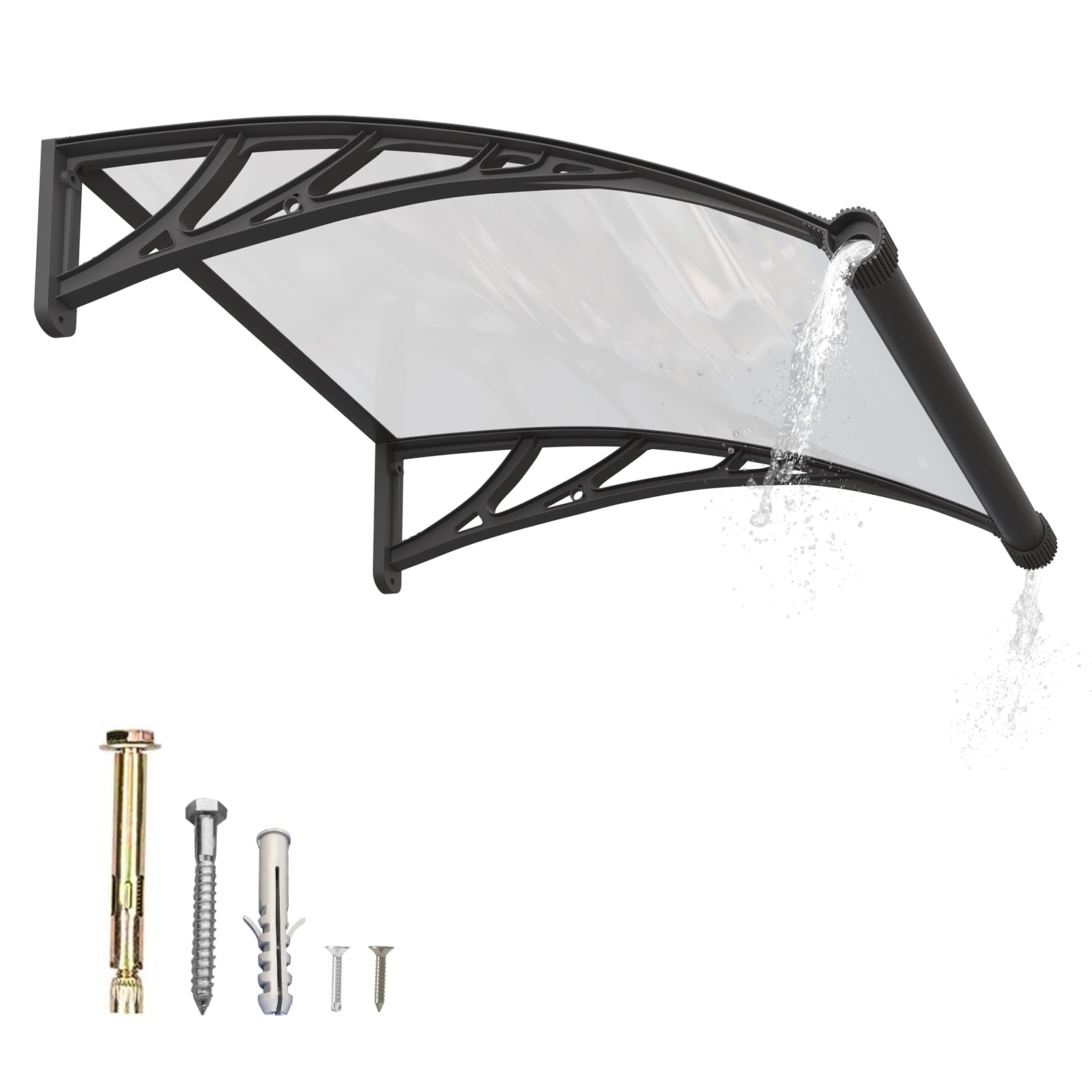 Dawning Home Large Sink Window Awning Door Canopy Polycarbonate Solid Panel with Plastic Bracket Patio Rain Snow Sun Shelter Cover MS05