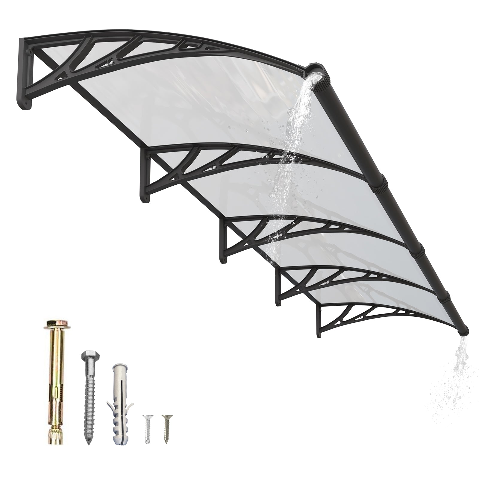 Dawning Home Large Sink Window Awning Door Canopy Polycarbonate Solid Panel with Plastic Bracket Patio Rain Snow Sun Shelter Cover MS05