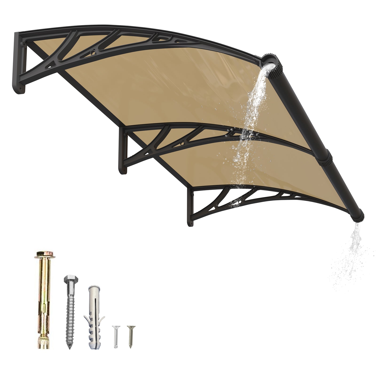 Dawning Home Large Sink Window Awning Door Canopy Polycarbonate Solid Panel with Plastic Bracket Patio Rain Snow Sun Shelter Cover MS05