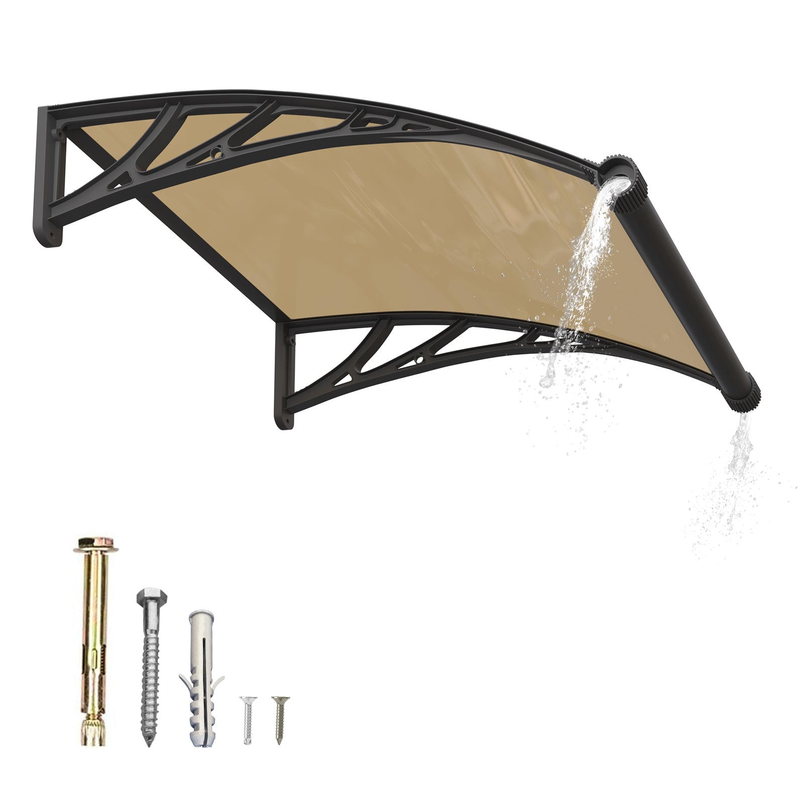 Dawning Home Large Sink Window Awning Door Canopy Polycarbonate Solid Panel with Plastic Bracket Patio Rain Snow Sun Shelter Cover MS05