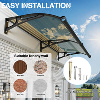 Dawning Home 40x60in Window Awning – UV Protected Polycarbonate Waterproof Door Canopy with Aluminum Gutter
