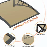 DawningHome Window Awning Door Canopy Polycarbonate Solid Sheet Patio Cover with Plastic Bracket Aluminum Fixing Bars for Sun Shutter, UV, Rain, Snow Protection MS03