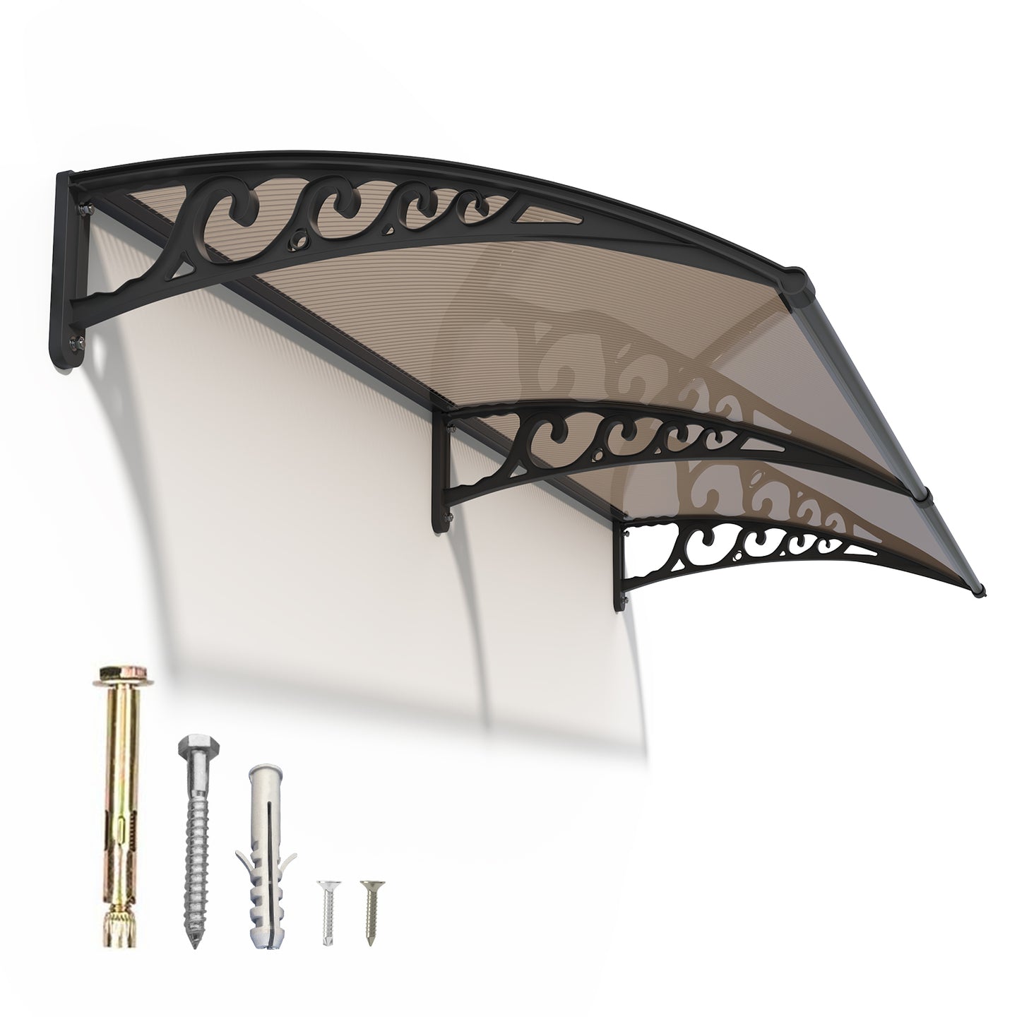 Window Awning Outdoor Door Canopy ABS Bracket Brown Polycarbonate Panel 48*60 IN