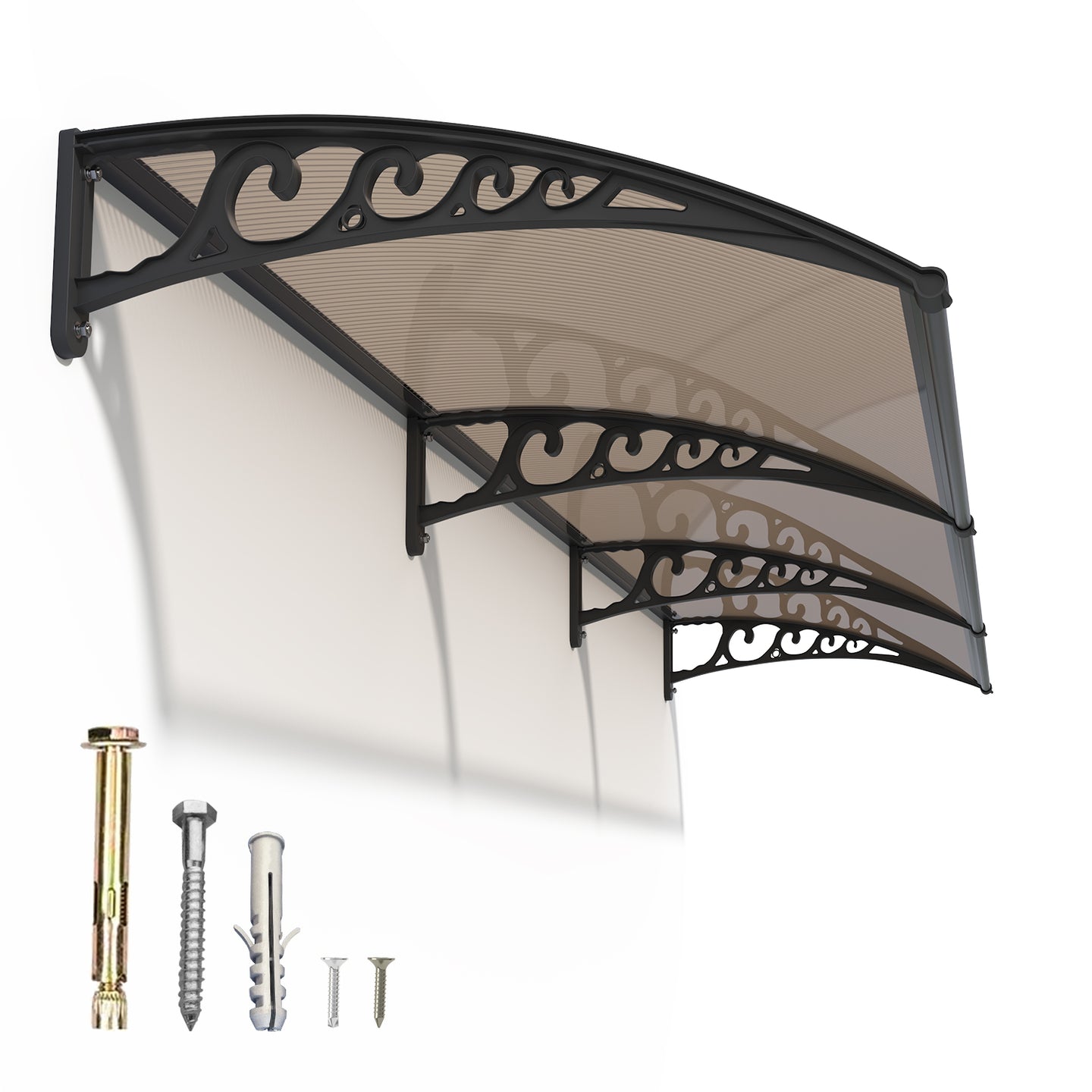 Window Awning Outdoor Door Canopy ABS Bracket Brown Polycarbonate Panel 48*60 IN
