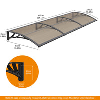 Auvent de porte et fenêtre en polycarbonate 40x120 pouces 100x300cm