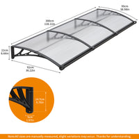 Grande tenda da sole per finestra e porta con lavello, copertura in policarbonato 40x120 pollici 100x300 cm, elegante design del lavello di drenaggio