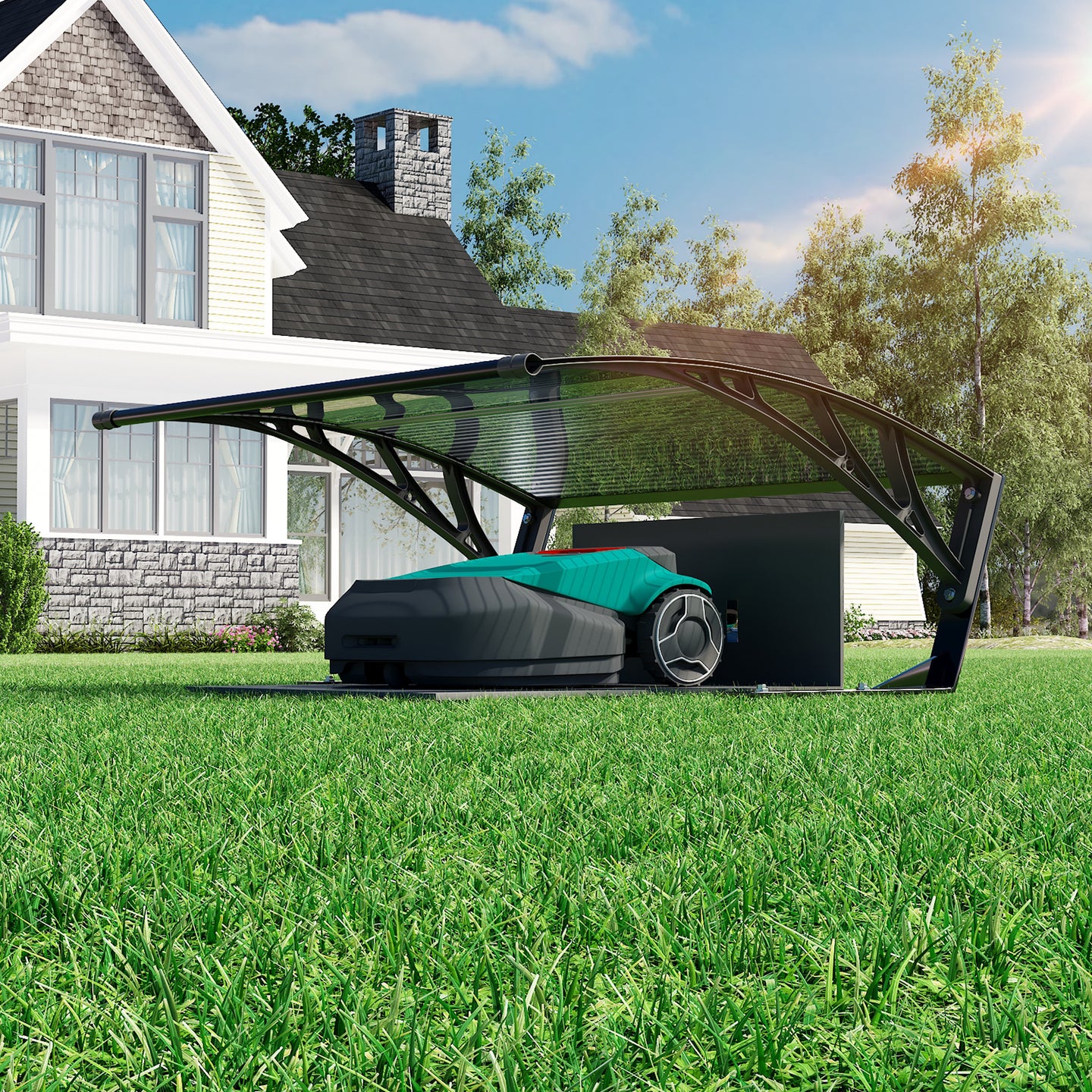 Dawninghome Robot Mower Garage Polycarbonate Panel Awning Canopy for Lawn Mover Rain Shelter