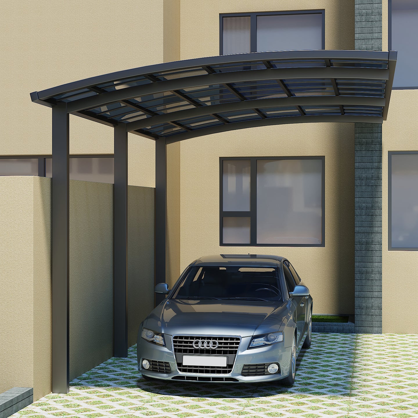 Dawninghomm Carport DIY Heavy Duty Metal Canopy Multi-Use Shelter with Aluminum Arch-Roof Solid Polycarbonate Panel for Cars, Boats EV Chargers UV Rain Protection