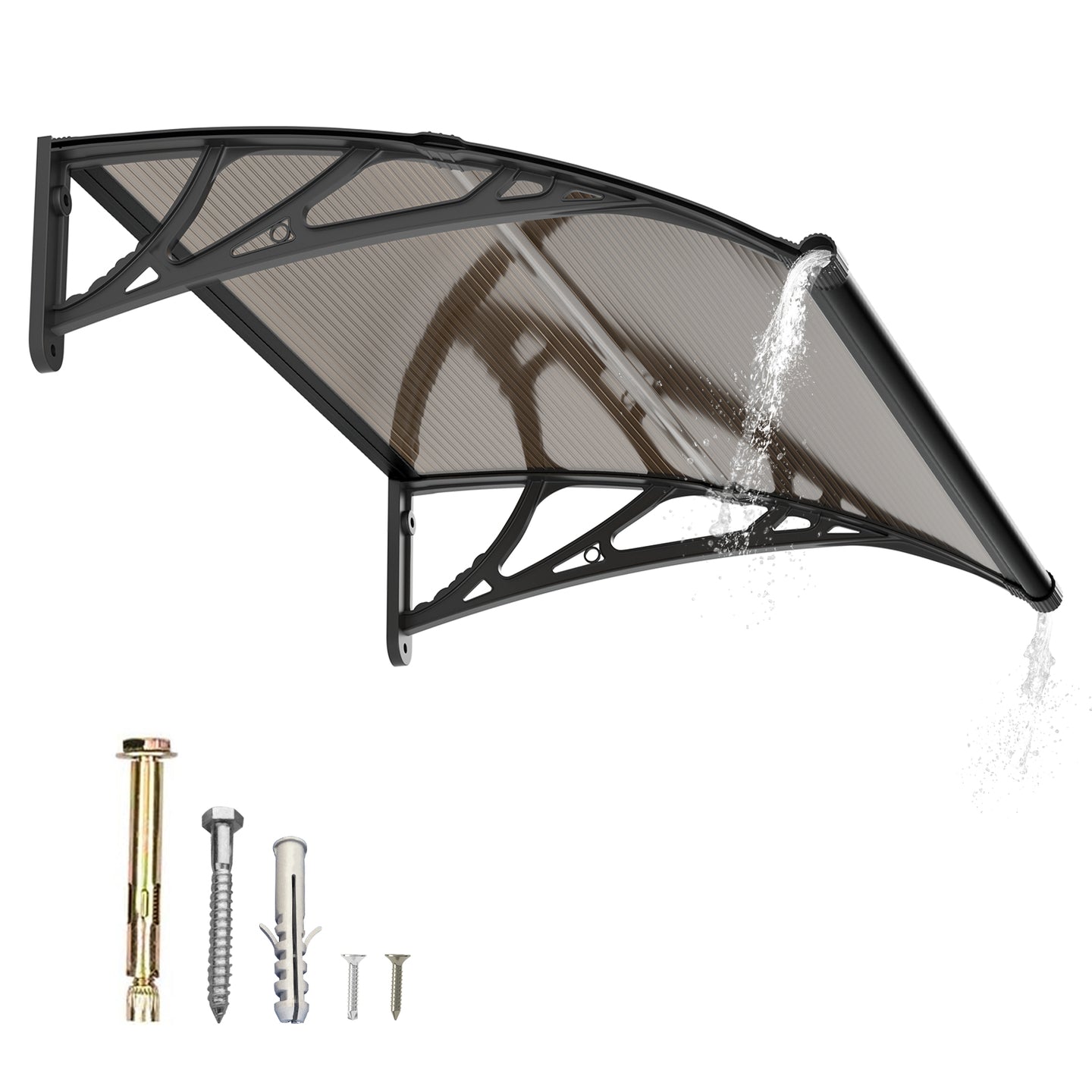 Dawning Home Window Awning Door Canopy – Polycarbonate Hollow Sheet with ABS Bracket and Separate Drainage Sink
