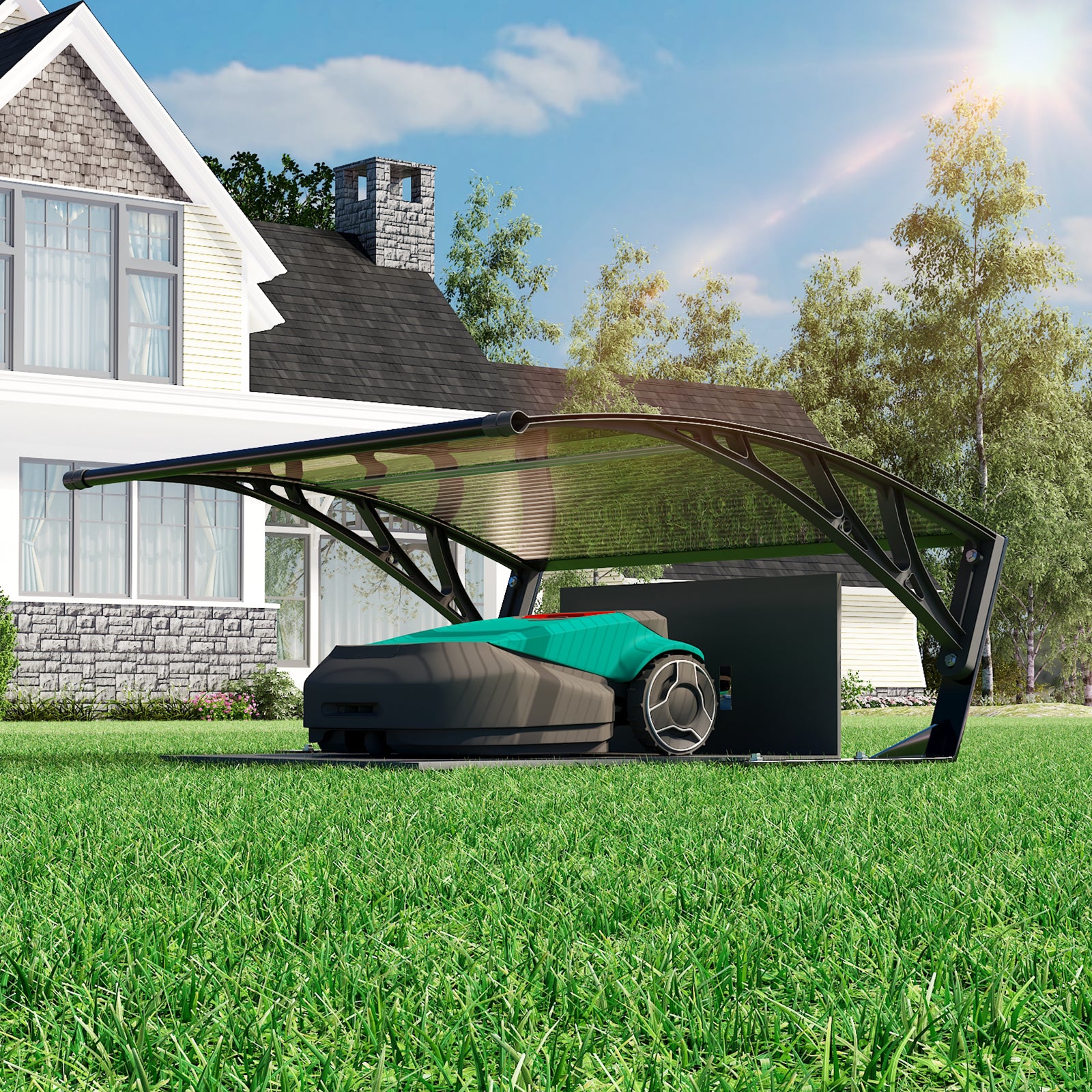 Dawninghome Robot Mower Garage Polycarbonate Panel Awning Canopy for Lawn Mover Rain Shelter