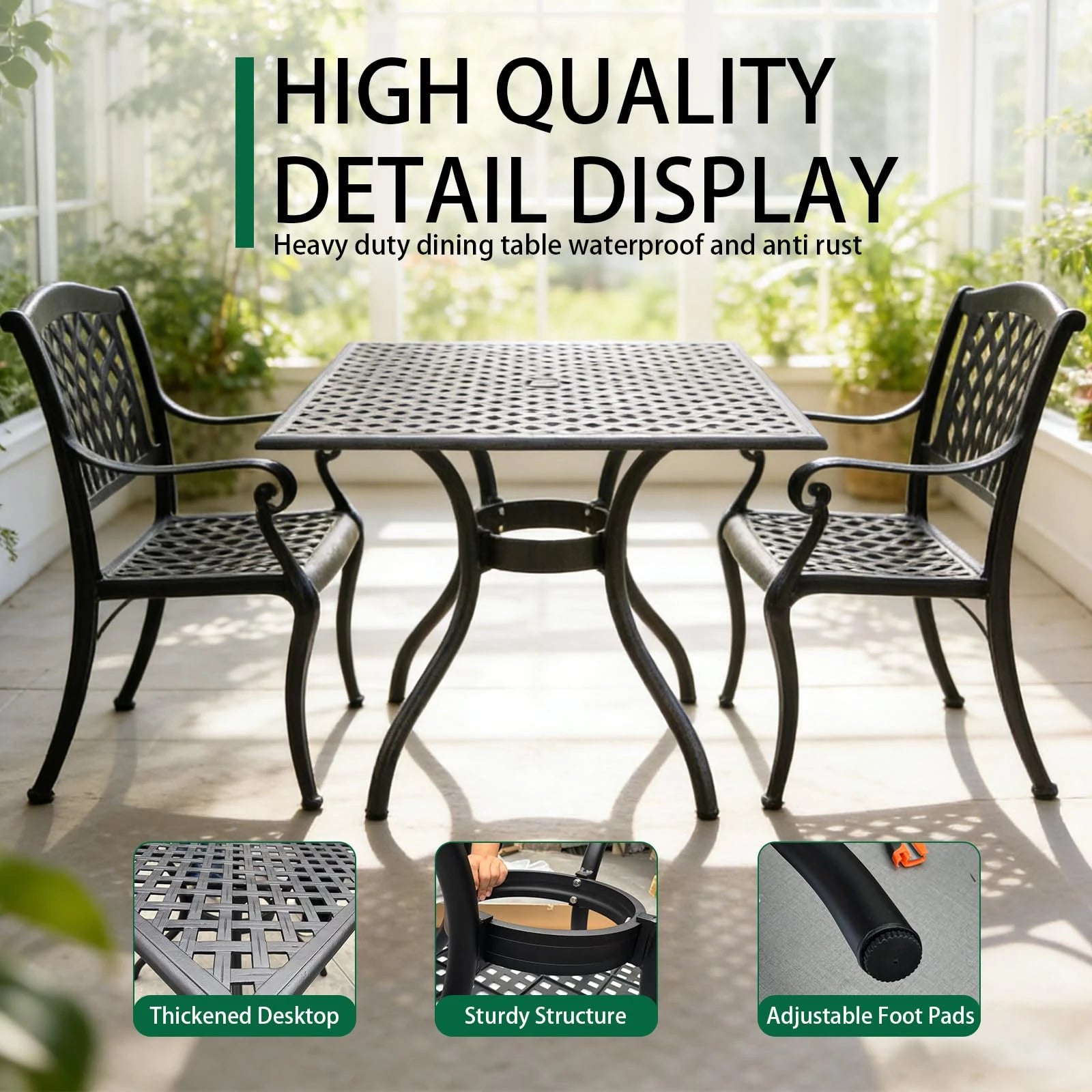 Black Aluminum Outdoor Bistro Dining Set 3-Piece