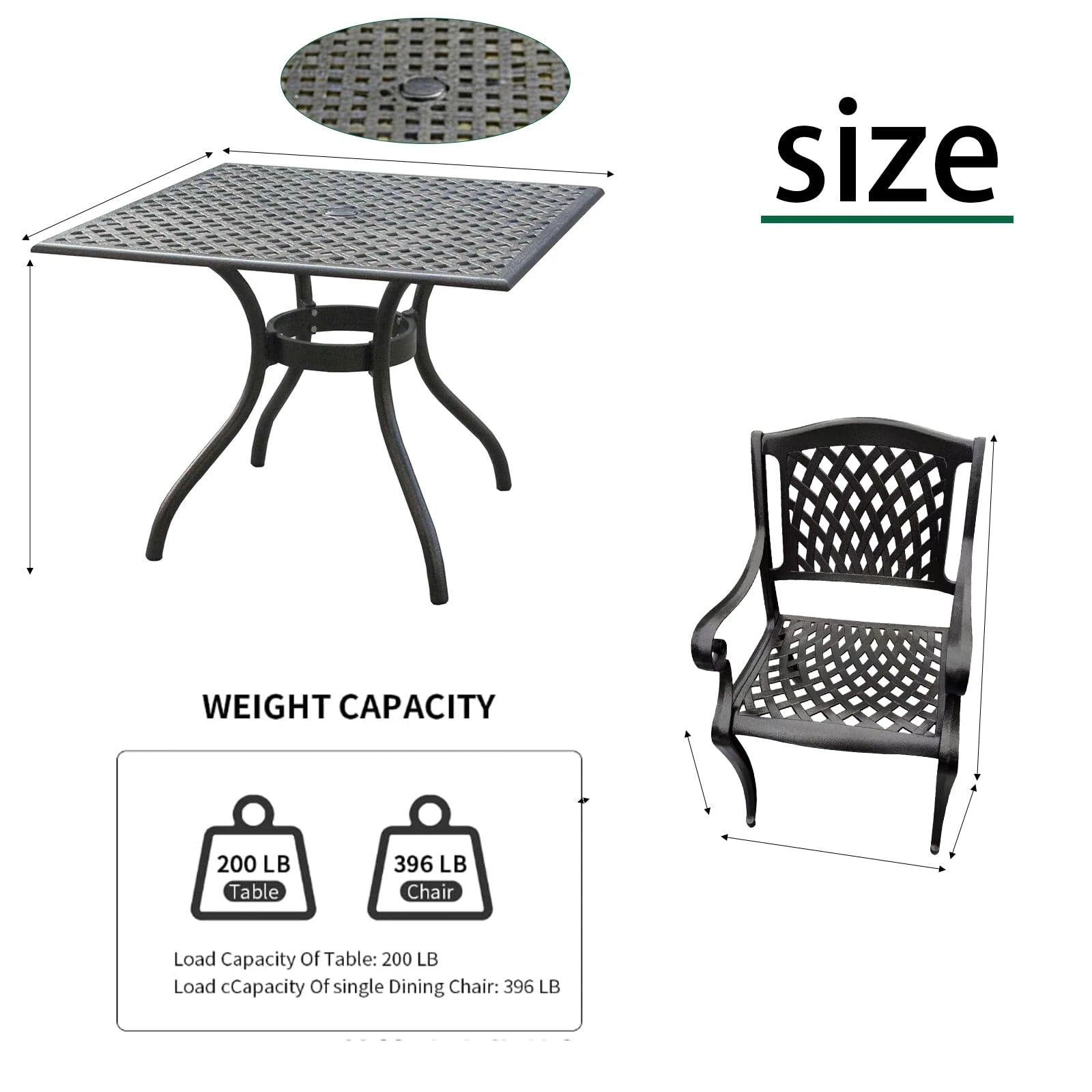 Black Aluminum Outdoor Bistro Dining Set 3-Piece