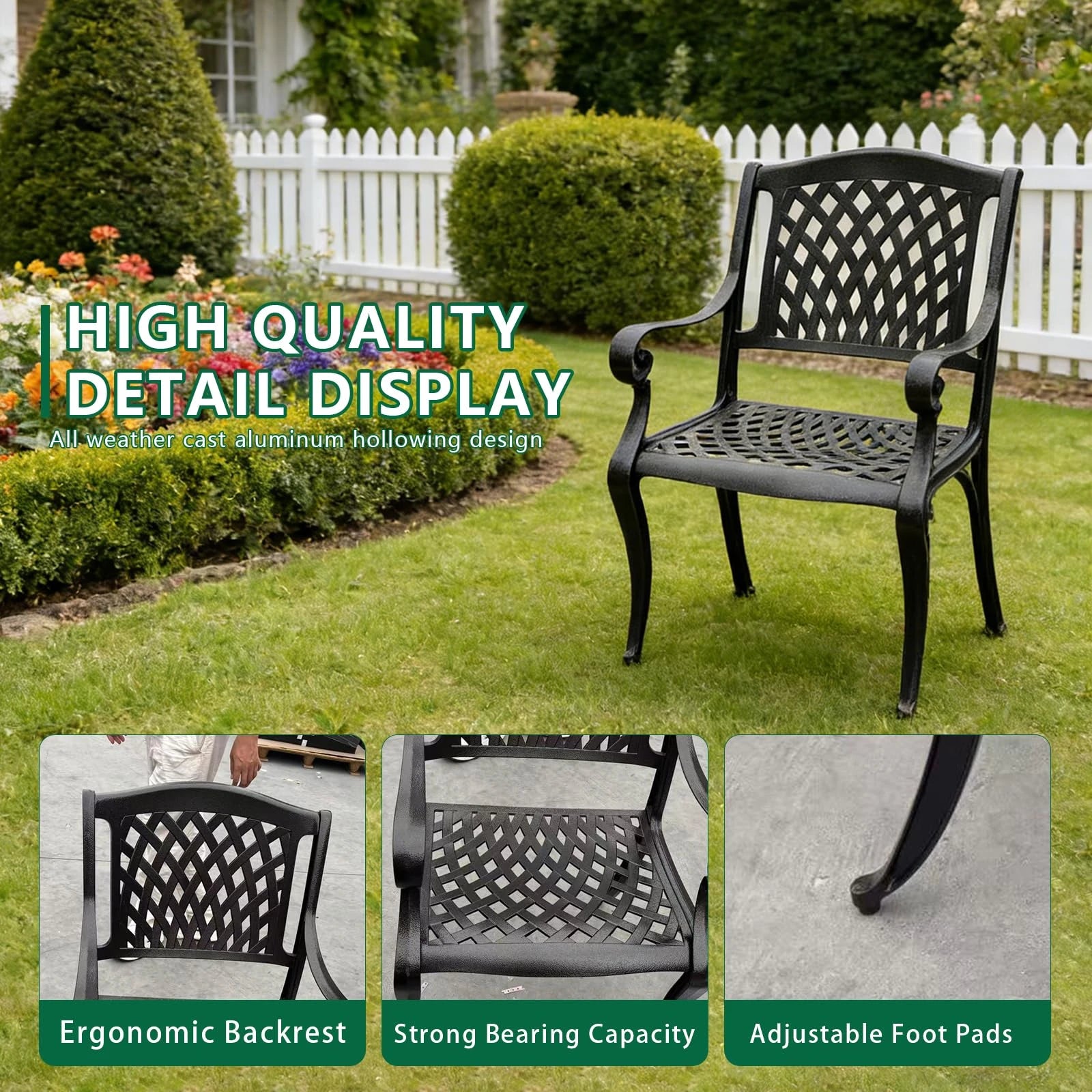 Black Aluminum Outdoor Bistro Dining Set 3-Piece