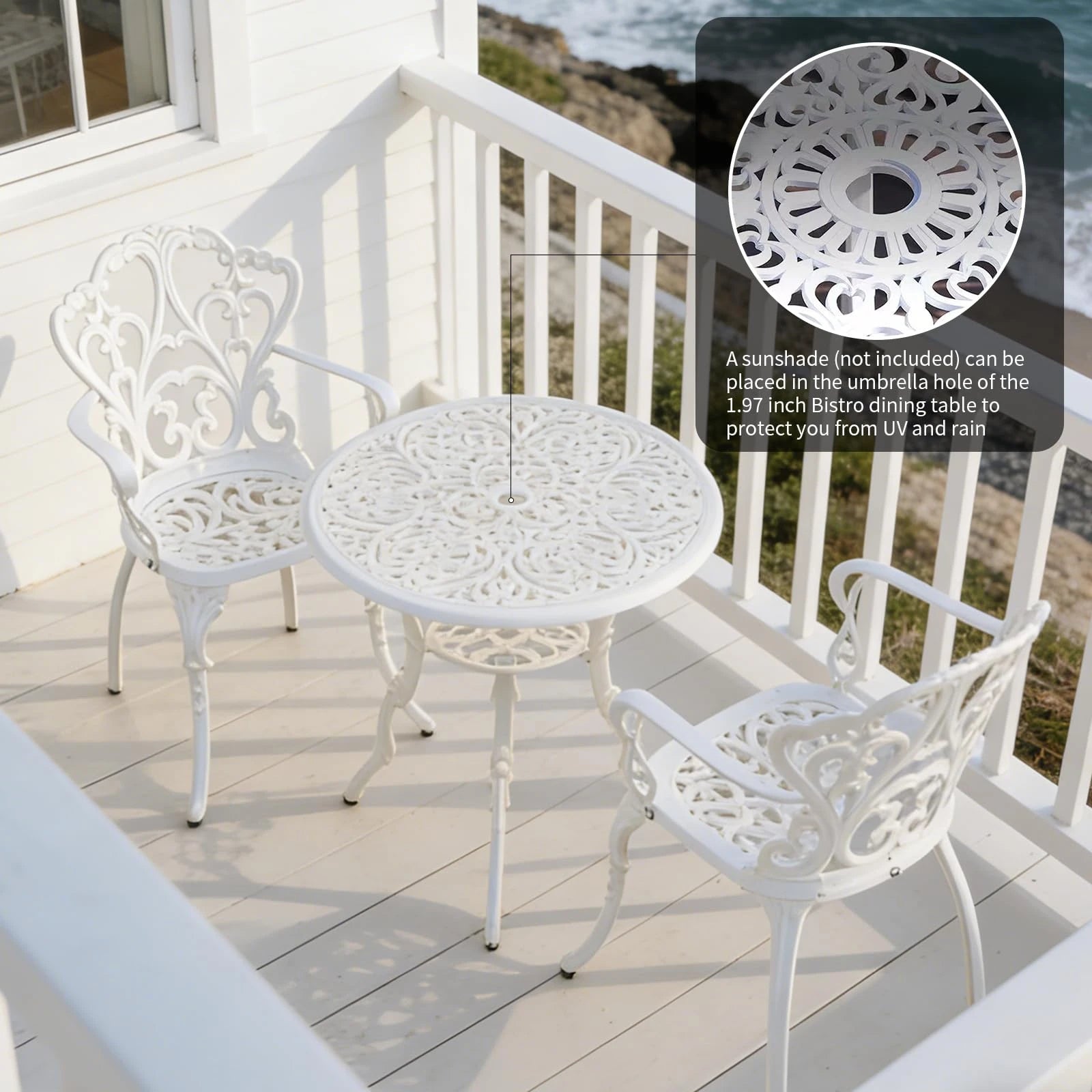 3-Piece Aluminum Outdoor Dining Set with Umbrella Hole