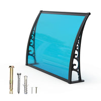 Dawninghome Polycarbonate Window Awning – DIY UV & Rain Shield for Porch and Entry（Black Bracket Blue Board）