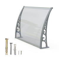 Dawninghome Polycarbonate Window Awning – DIY UV & Rain Shield for Porch and Entry（Grey Bracket Transparent Board