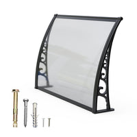 Dawninghome Polycarbonate Window Awning – DIY UV & Rain Shield for Porch and Entry（Black Bracket Transparent Board）
