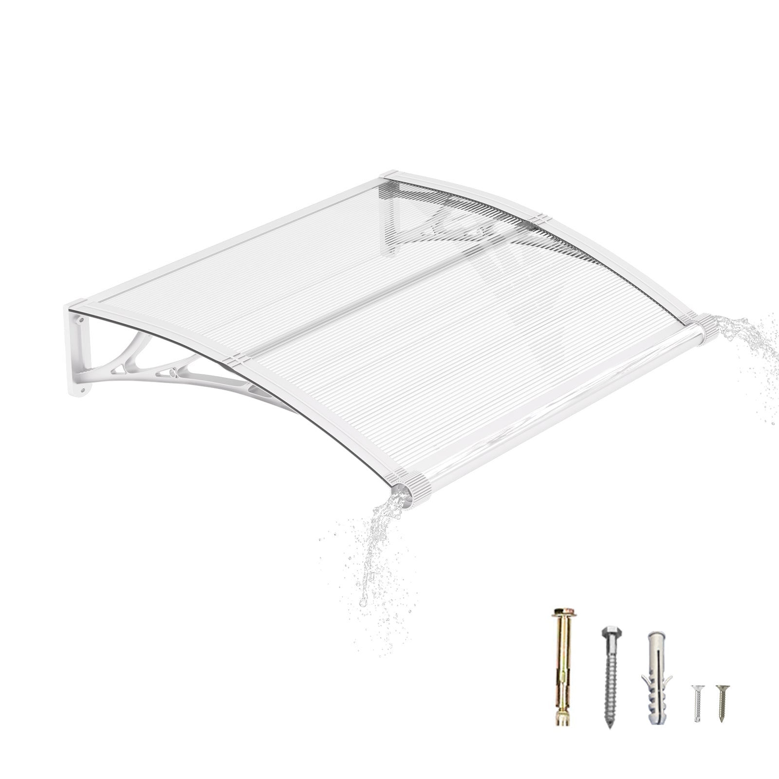 Door Awning Canopy with Drainage, Polycarbonate Exterior Door & Window Awning, UV Rain Snow Protection for Porch Patio Entrance