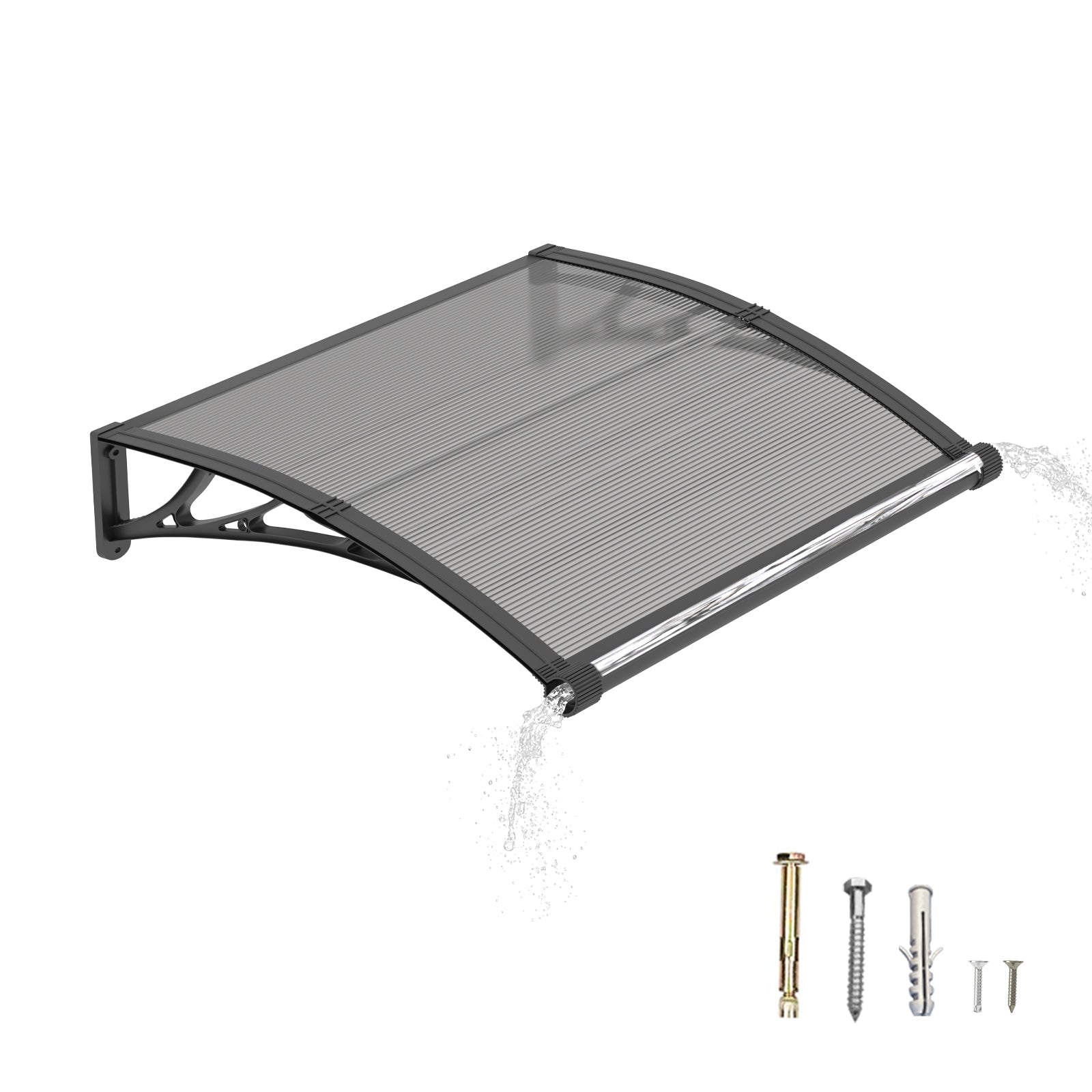 Door Awning Canopy with Drainage, Polycarbonate Exterior Door & Window Awning, UV Rain Snow Protection for Porch Patio Entrance