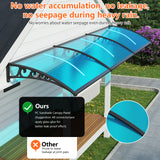 Dawninghome Polycarbonate Window Awning – DIY UV & Rain Shield for Porch and Entry（Black Bracket Blue Board）