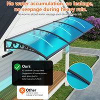 Dawninghome Polycarbonate Window Awning – DIY UV & Rain Shield for Porch and Entry（Black Bracket Blue Board）