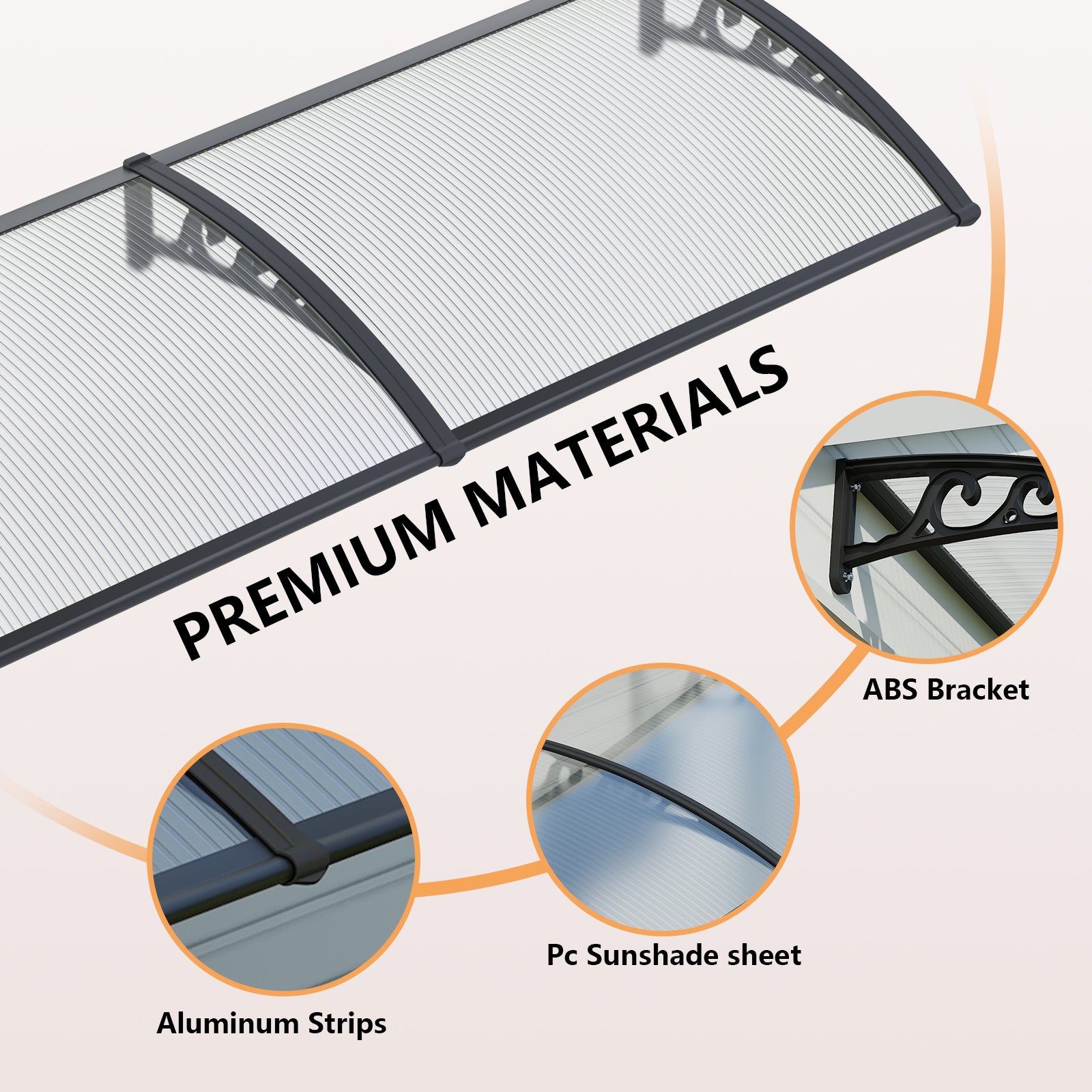 Dawninghome Polycarbonate Window Awning – DIY UV & Rain Shield for Porch and Entry（Black Bracket Transparent Board）