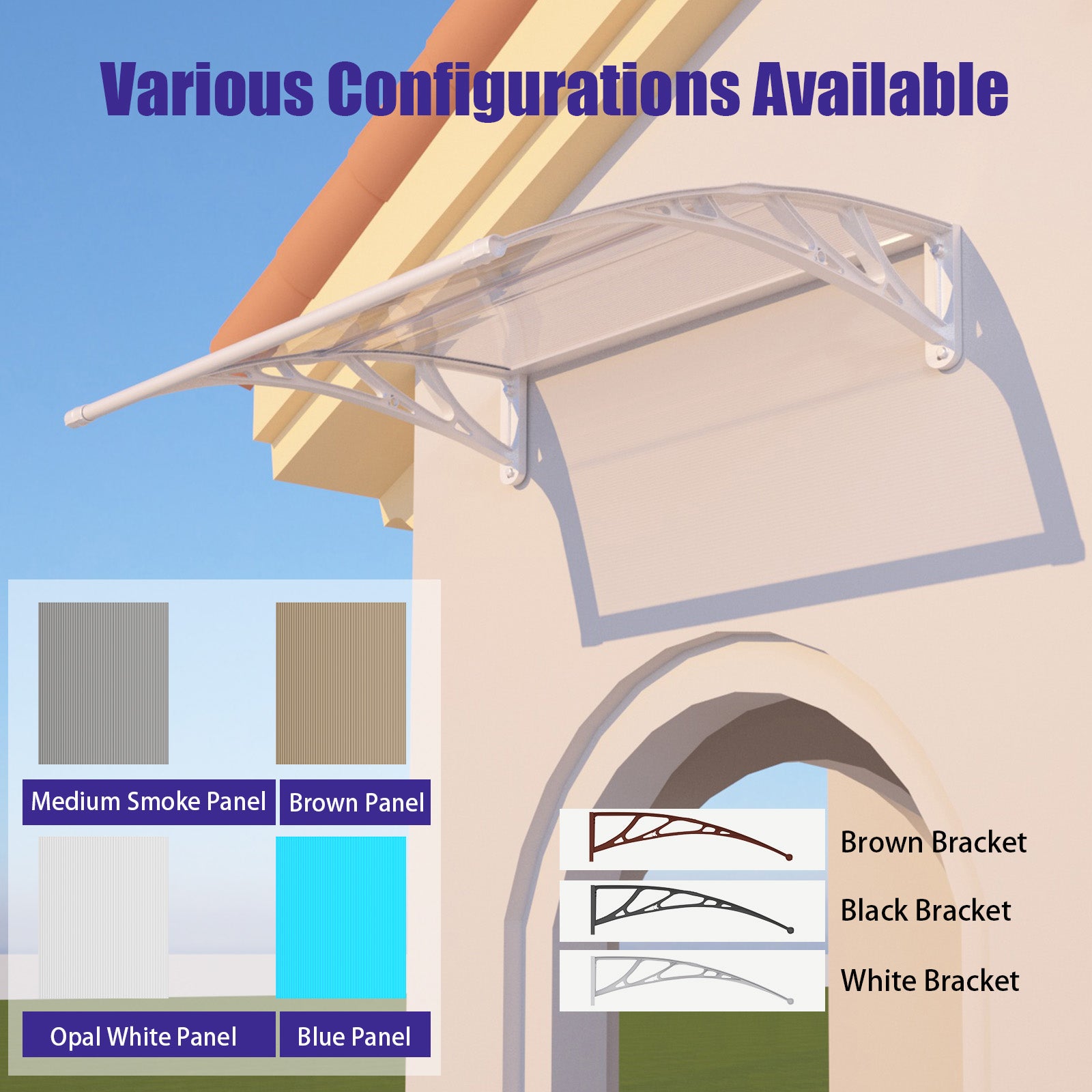 Awning for Door Entrance & Patio – Durable Polycarbonate Window & Door Canopy for UV, Rain & Snow Protection