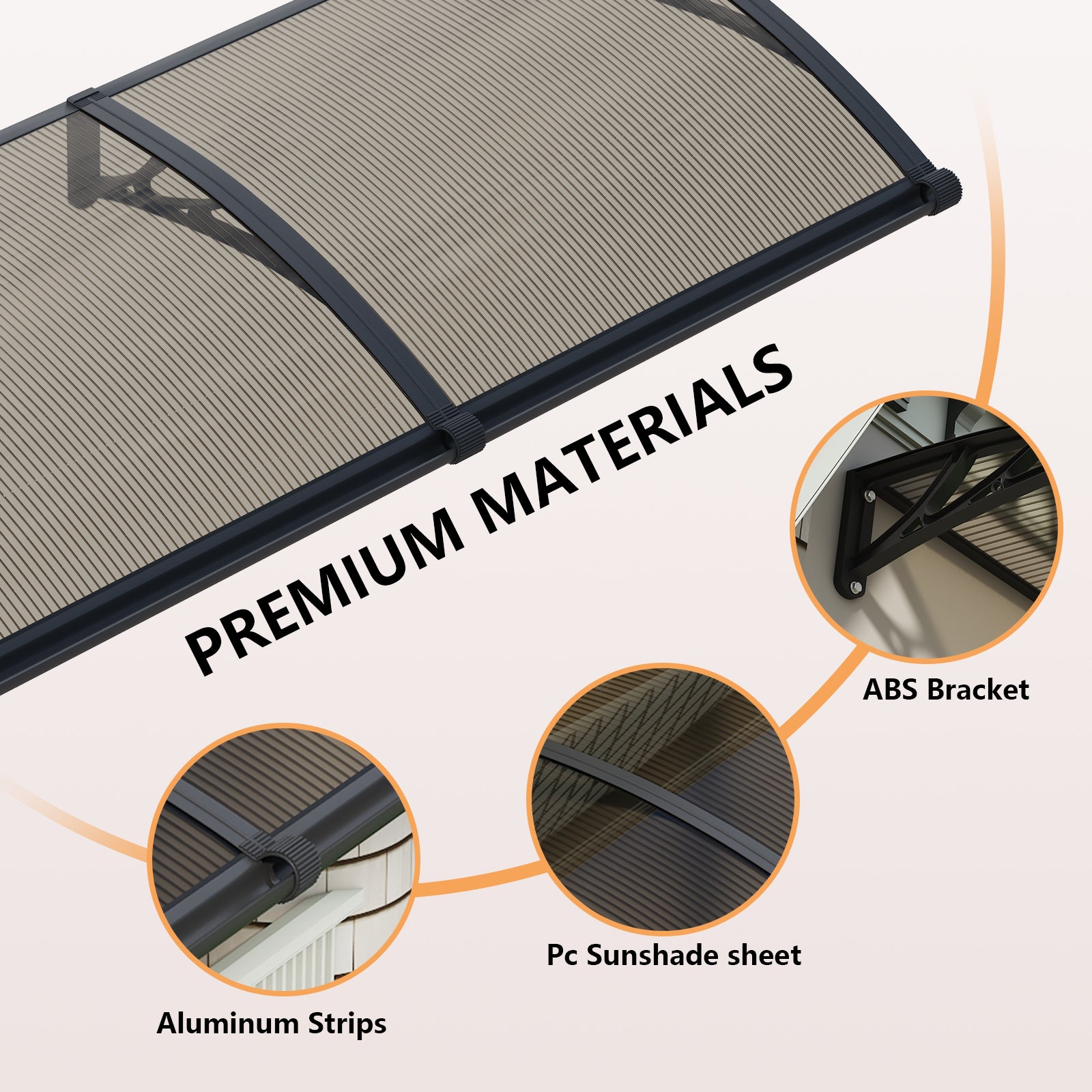 Dawning Home Window Awning Door Canopy – Polycarbonate Hollow Sheet with ABS Bracket and Separate Drainage Sink