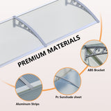 Dawninghome Polycarbonate Window Awning – DIY UV & Rain Shield for Porch and Entry（Grey Bracket Transparent Board