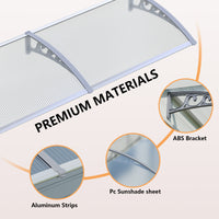 Dawninghome Polycarbonate Window Awning – DIY UV & Rain Shield for Porch and Entry（Grey Bracket Transparent Board