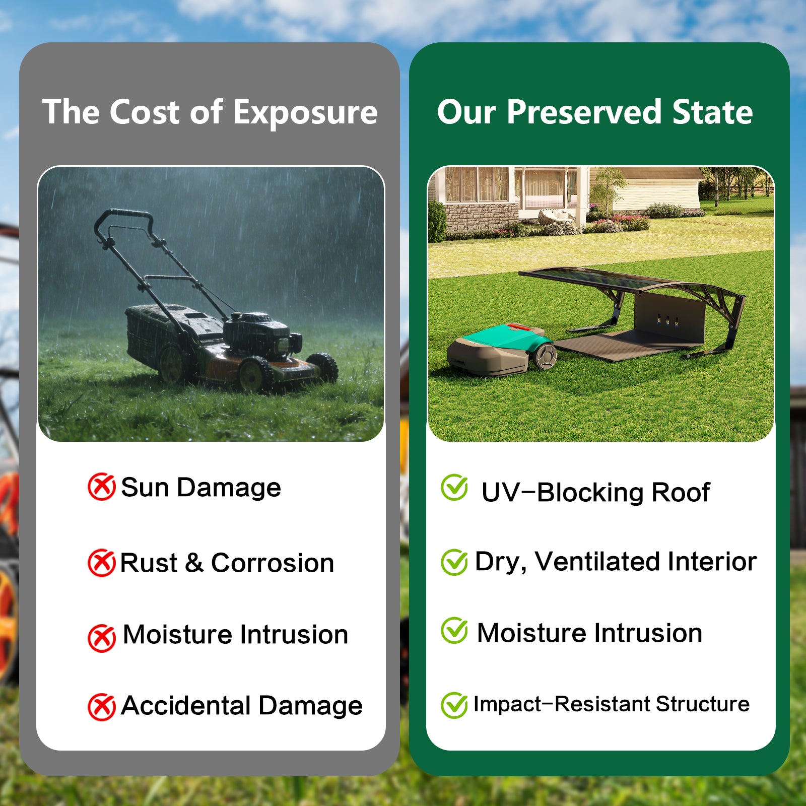 Dawninghome Robot Mower Garage Polycarbonate Panel Awning Canopy for Lawn Mover Rain Shelter