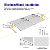 Open Box – Door Awning Canopy with Built-in Drainage, Polycarbonate Outdoor Cover for Entrance, Porch & Patio Protection
