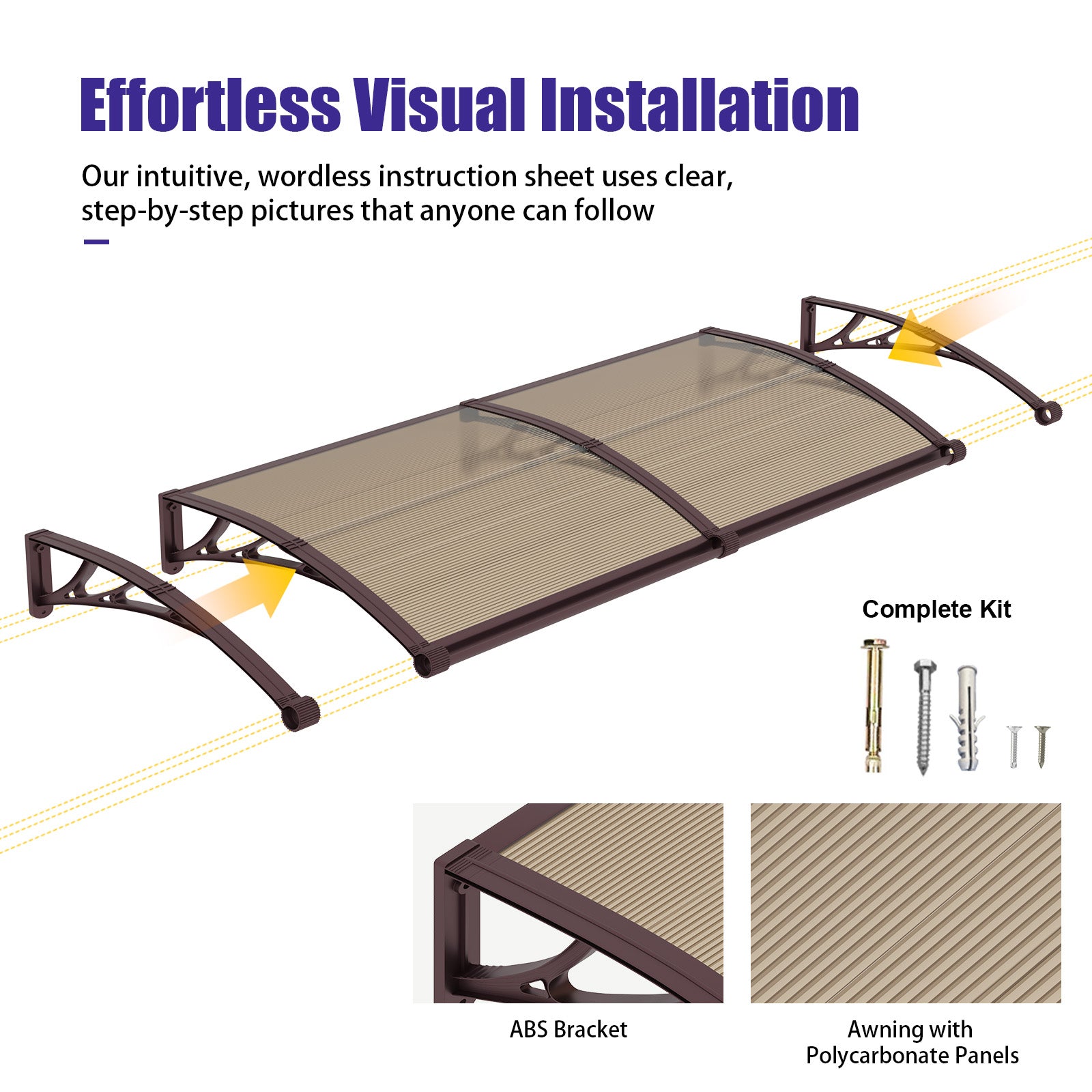 Door Awning Canopy with Drainage, Polycarbonate Exterior Door & Window Awning, UV Rain Snow Protection for Porch Patio Entrance