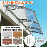 Dawninghome Polycarbonate Window Awning – DIY UV & Rain Shield for Porch and Entry（Grey Bracket Transparent Board